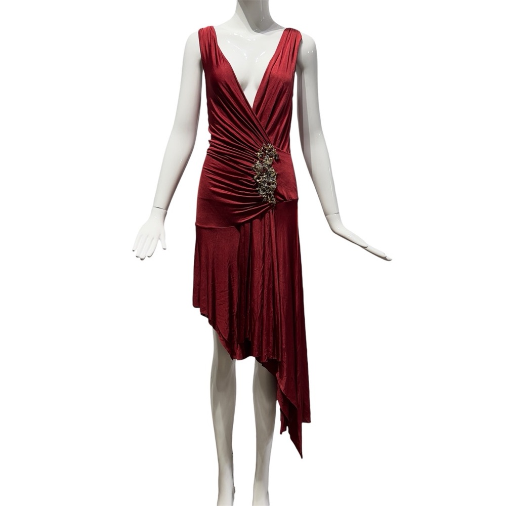 NWT Ema Savahl Couture Knee Length Wrap Dress With Rhinestone Accent Size Small